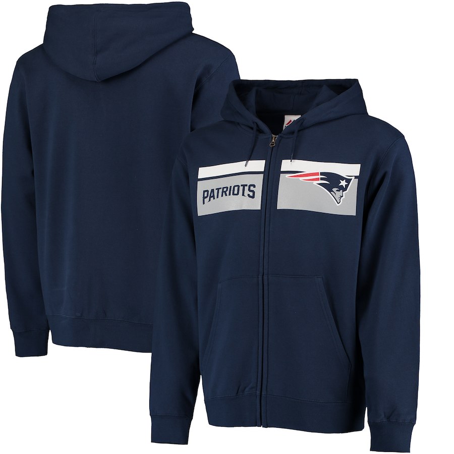 Men's New England Patriots Navy Majestic Touchback Full-Zip 2018 NFL Hoodie